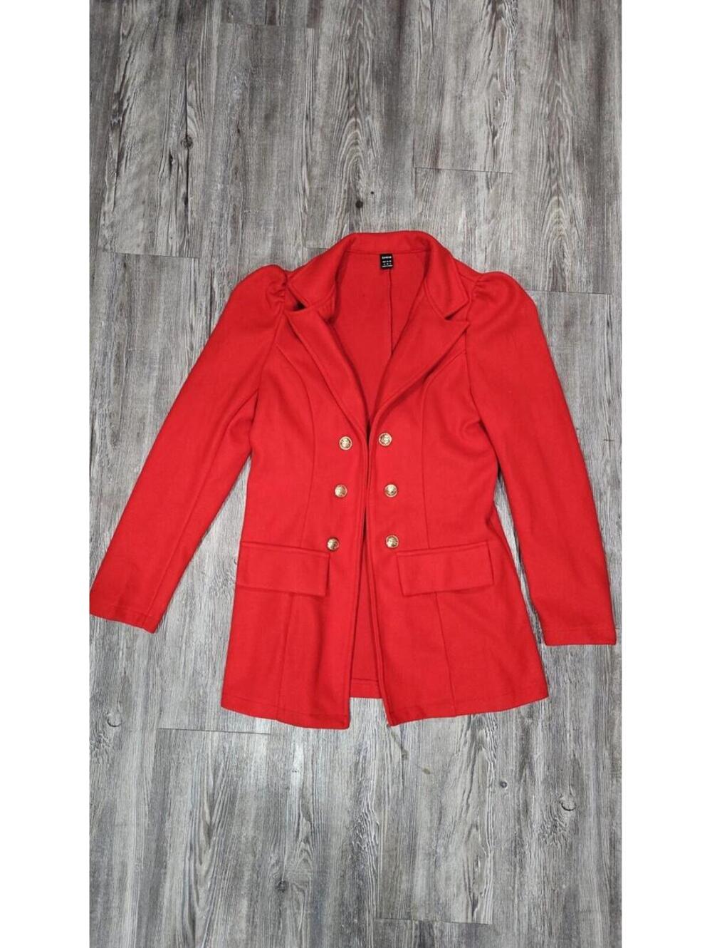 Red Blazer Jacket Womens Size Medium Gold Button Coat